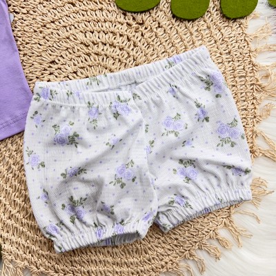 Conj. Blusa Cute com Strass e Short com Flores - Lilás